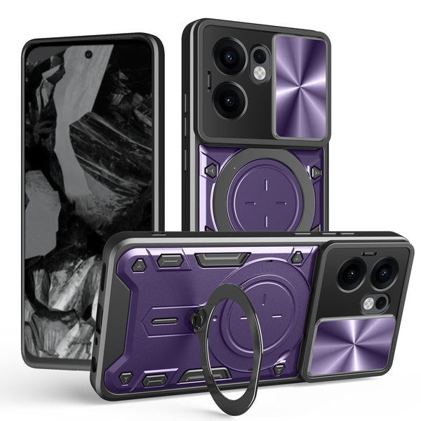 OPPO Reno 13F 5G  Ring Kickstand Case w/ Camera Cover [Purple]