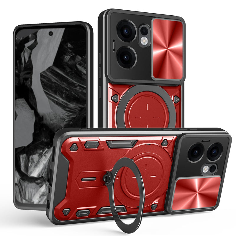 OPPO Reno 13F 5G  Ring Kickstand Case w/ Camera Cover [Red]