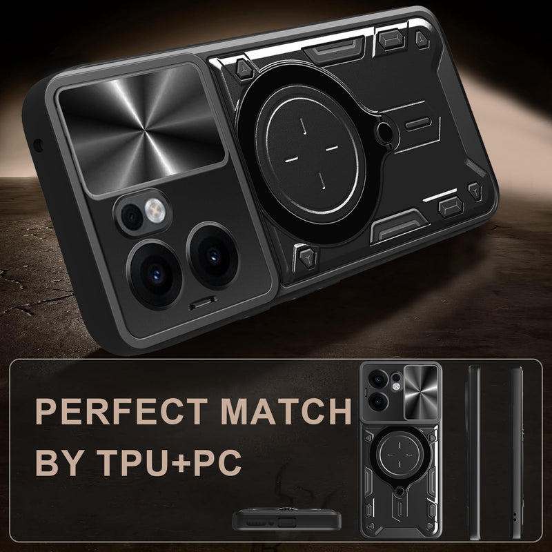 OPPO Reno 13F 5G  Ring Kickstand Case w/ Camera Cover [Black]