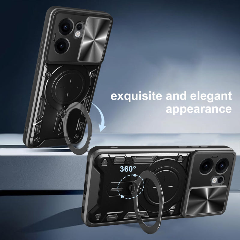 OPPO Reno 13F 5G  Ring Kickstand Case w/ Camera Cover [Black]