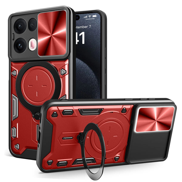 OPPO Reno 13Pro 5G  Ring Kickstand Case w/ Camera Cover [Red]