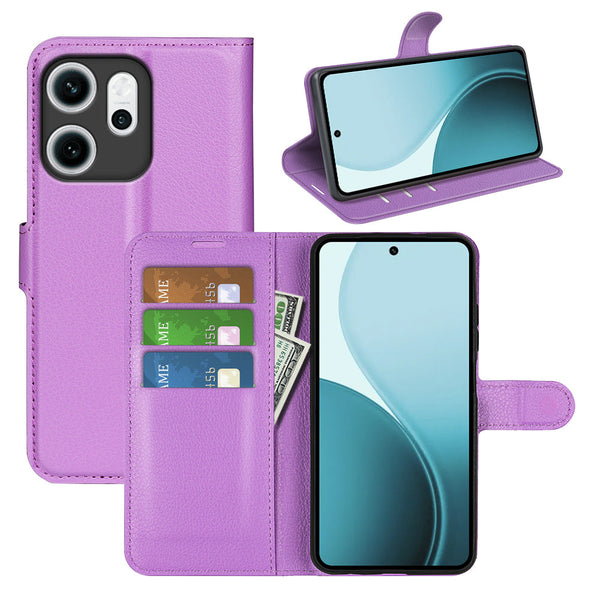 OPPO Reno14 F PU Wallet Case [Purple]