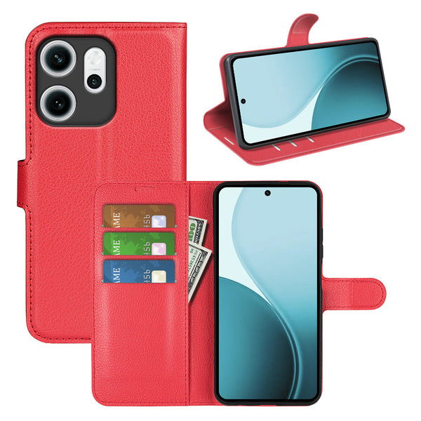 OPPO Reno14 F PU Wallet Case [Red]