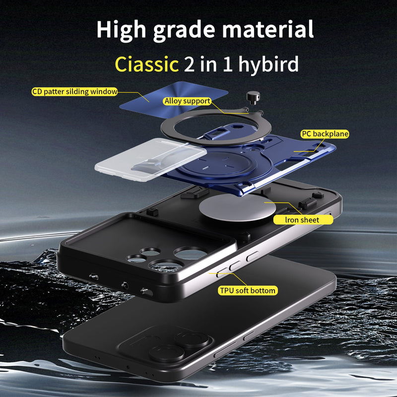 OPPO Reno14 F 5G Ring Kickstand Case w/ Camera Cover [Navy]