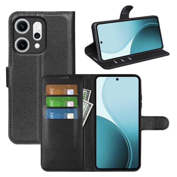 OPPO Reno14 Pro PU Wallet Case [Black]