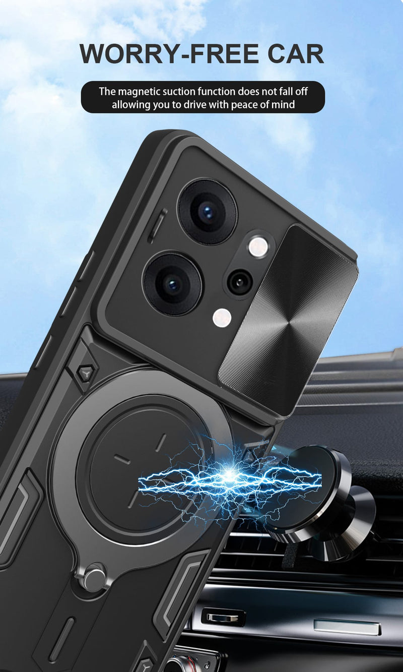 OPPO Reno14 5G Ring Kickstand Case w/ Camera Cover [Black]