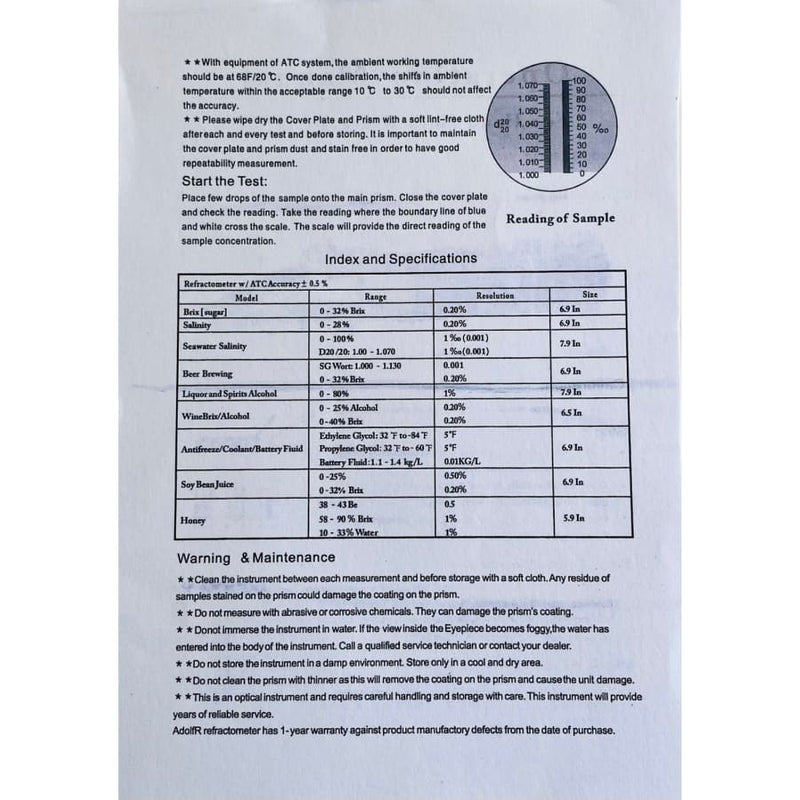 Refractometer - Salinity (0-100% - 1.000-1.070 SG)