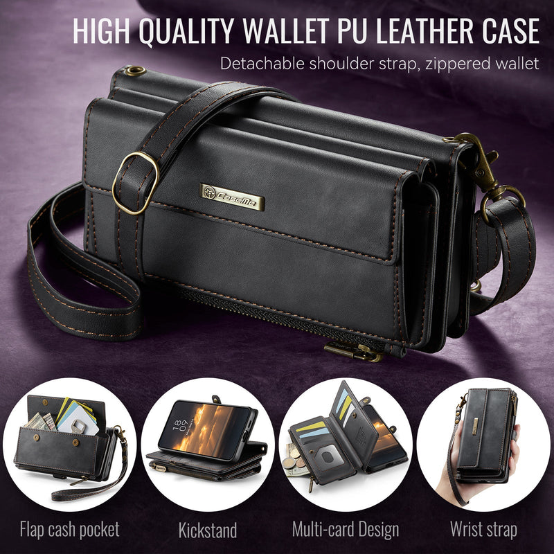 Samsung Galaxy S23 Plus Crossbody Case with Strap, Card Slots & Zipper Pocket [Black]