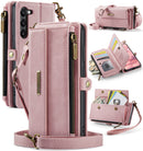 Samsung Galaxy S23 Crossbody Case with Strap, Card Slots & Zipper Pocket [Pink]