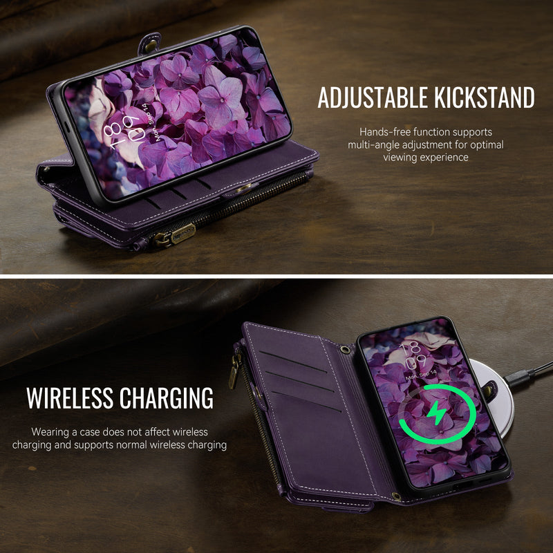 Samsung Galaxy S23 Plus Crossbody Case with Strap, Card Slots & Zipper Pocket [Purple]