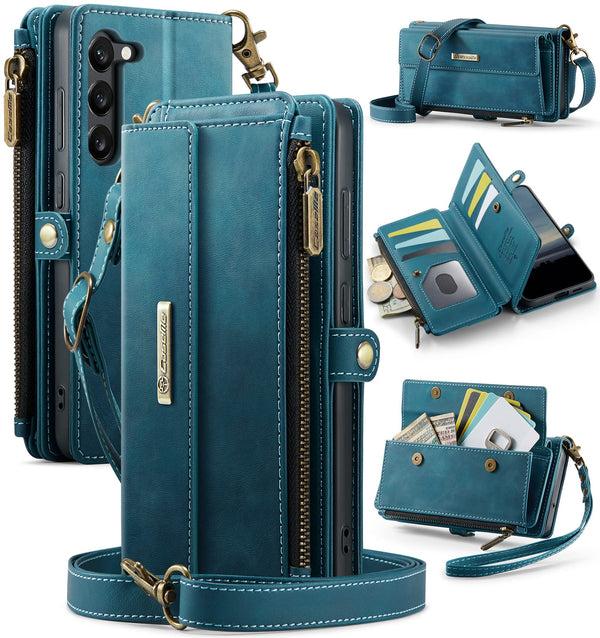 Samsung Galaxy S23 Plus Crossbody Case with Strap, Card Slots & Zipper Pocket [Teal]