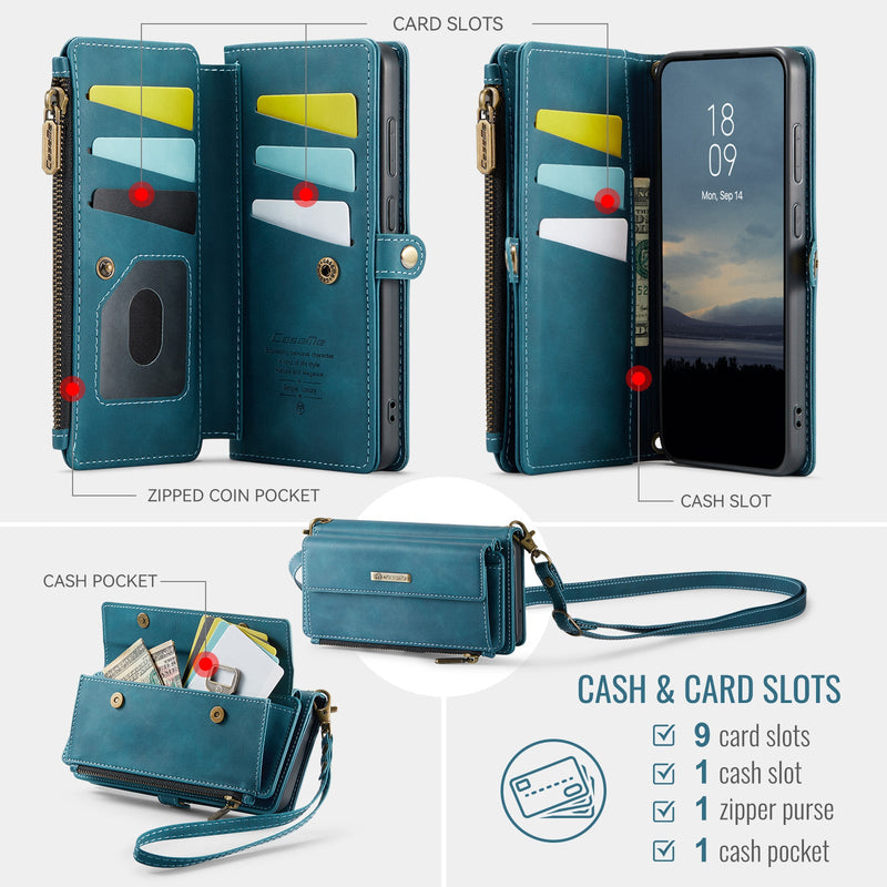 Samsung Galaxy S23 Plus Crossbody Case with Strap, Card Slots & Zipper Pocket [Teal]