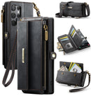 Samsung Galaxy S23 Ultra Crossbody Case with Strap, Card Slots & Zipper Pocket [Black]