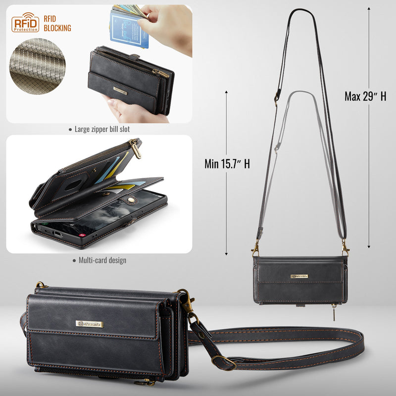 Samsung Galaxy S23 Ultra Crossbody Case with Strap, Card Slots & Zipper Pocket [Black]