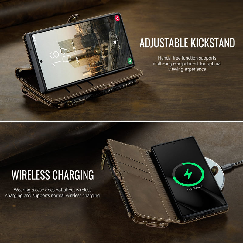 Samsung Galaxy S23 Ultra Crossbody Case with Strap, Card Slots & Zipper Pocket [Coffee]