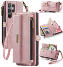 Samsung Galaxy S23 Ultra Crossbody Case with Strap, Card Slots & Zipper Pocket [Pink]