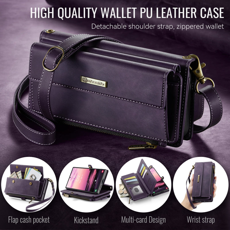 Samsung Galaxy S23 Ultra Crossbody Case with Strap, Card Slots & Zipper Pocket [Purple]