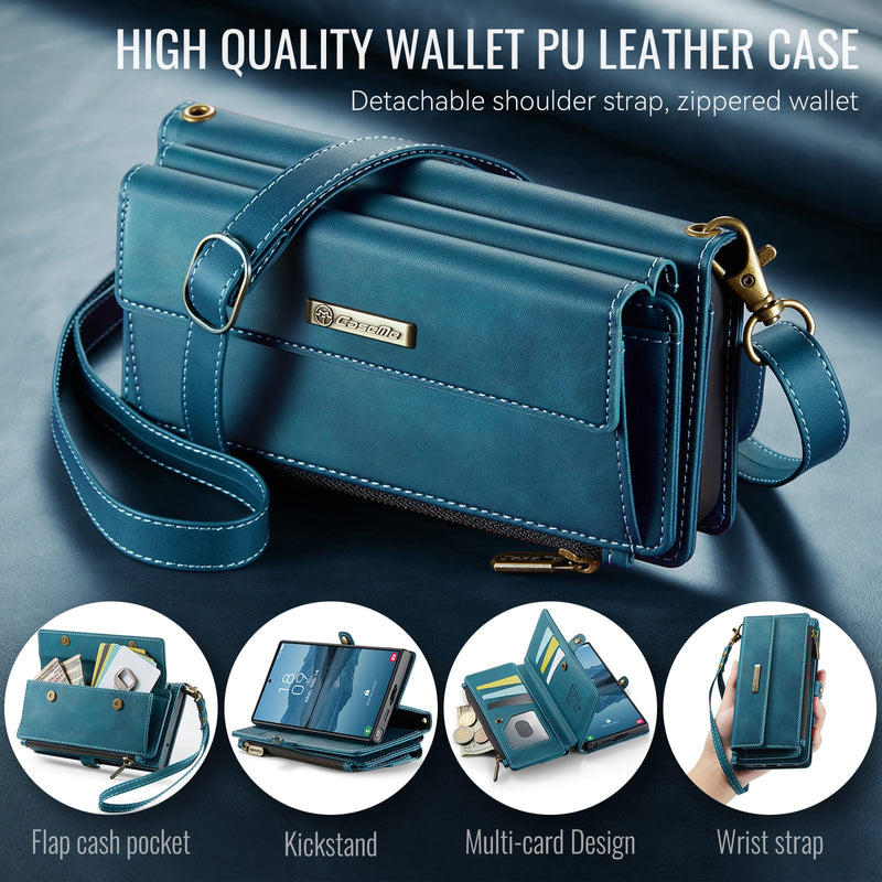 Samsung Galaxy S23 Ultra Crossbody Case with Strap, Card Slots & Zipper Pocket [Teal]
