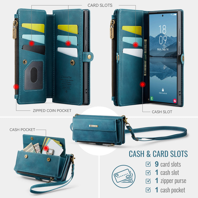 Samsung Galaxy S23 Ultra Crossbody Case with Strap, Card Slots & Zipper Pocket [Teal]