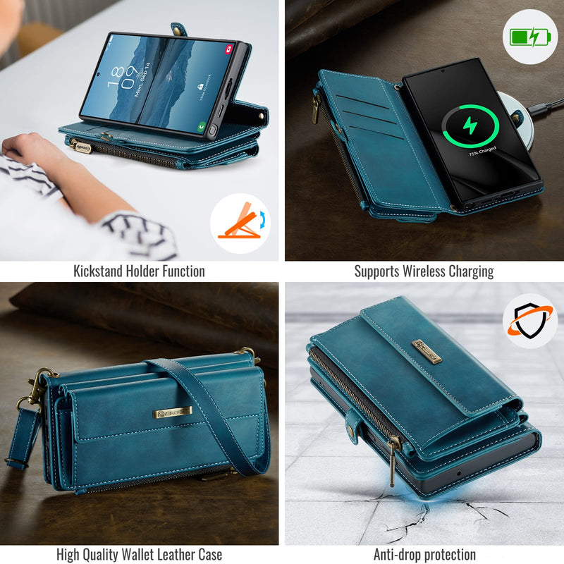 Samsung Galaxy S23 Ultra Crossbody Case with Strap, Card Slots & Zipper Pocket [Teal]
