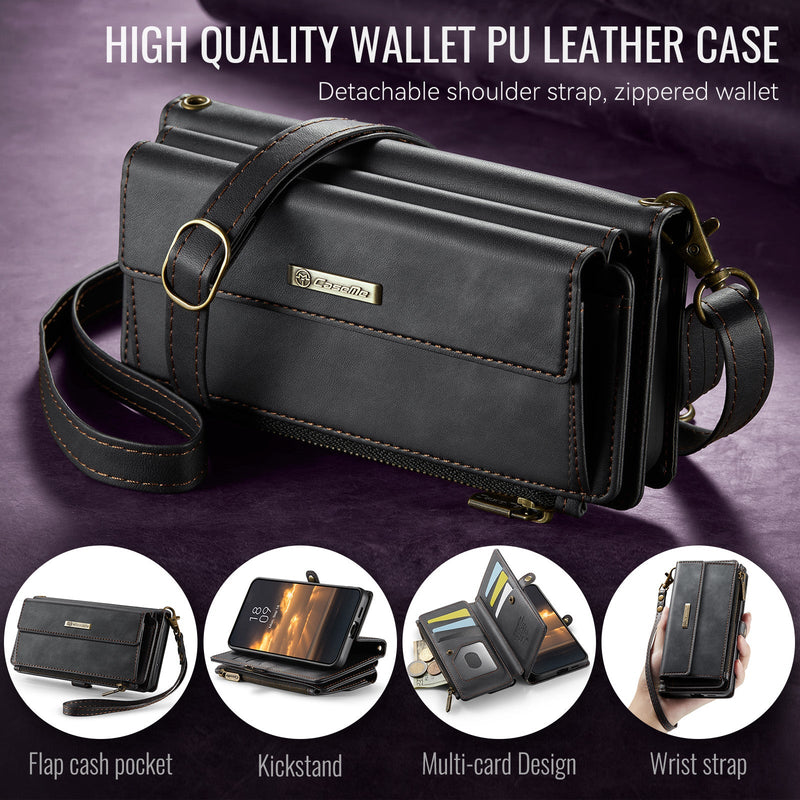 Samsung Galaxy S23 FE Crossbody Case with Strap, Card Slots & Zipper Pocket [Black]