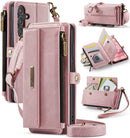 Samsung Galaxy S23 FE Crossbody Case with Strap, Card Slots & Zipper Pocket [Pink]