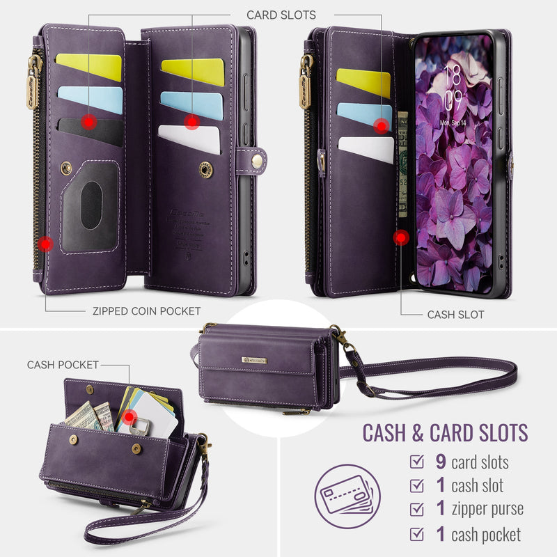 Samsung Galaxy S23 FE Crossbody Case with Strap, Card Slots & Zipper Pocket [Purple]