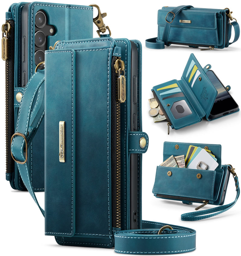 Samsung Galaxy S23 FE Crossbody Case with Strap, Card Slots & Zipper Pocket [Teal]