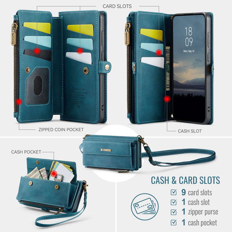 Samsung Galaxy S23 FE Crossbody Case with Strap, Card Slots & Zipper Pocket [Teal]