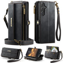 Samsung Galaxy S24 / S25 Crossbody Case with Strap, Card Slots & Zipper Pocket [Black]