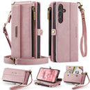 Samsung Galaxy S24 Crossbody Case with Strap, Card Slots & Zipper Pocket [Pink]