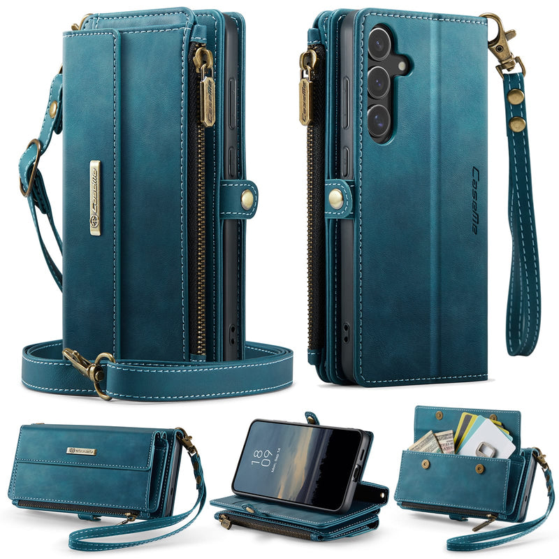 Samsung Galaxy S24 Crossbody Case with Strap, Card Slots & Zipper Pocket [Teal]