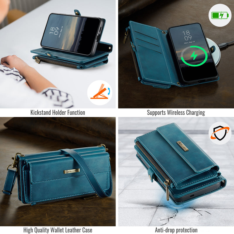Samsung Galaxy S24 FE Crossbody Case with Strap, Card Slots & Zipper Pocket [Teal]