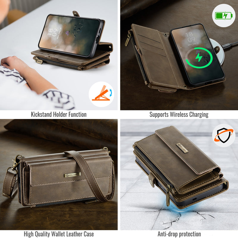 Samsung Galaxy S25 Edge Crossbody Case with Strap, Card Slots & Zipper Pocket [Coffee]