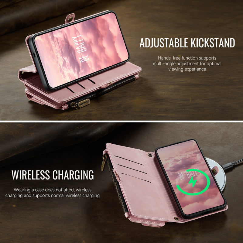 Samsung Galaxy S25 Edge Crossbody Case with Strap, Card Slots & Zipper Pocket [Pink]