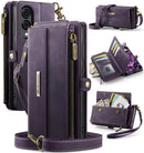 Samsung Galaxy S25 Edge Crossbody Case with Strap, Card Slots & Zipper Pocket [Purple]