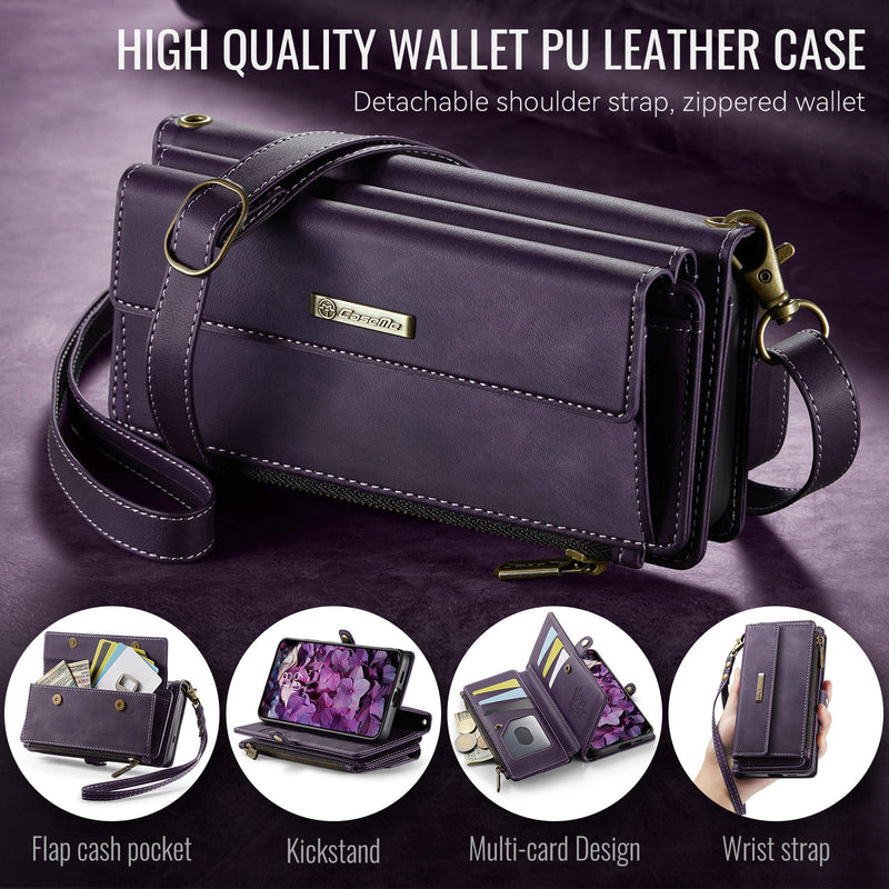 Samsung Galaxy S25 Edge Crossbody Case with Strap, Card Slots & Zipper Pocket [Purple]
