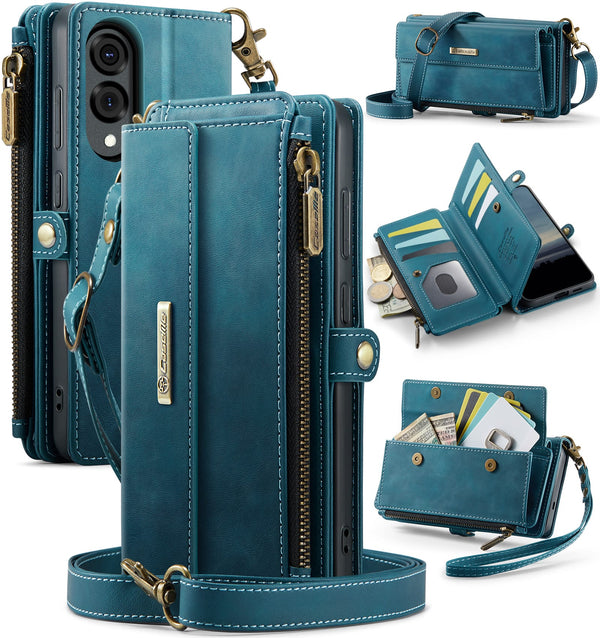 Samsung Galaxy S25 Edge Crossbody Case with Strap, Card Slots & Zipper Pocket [Teal]