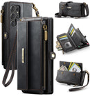 Samsung Galaxy S25 Ultra Crossbody Case with Strap, Card Slots & Zipper Pocket [Black]