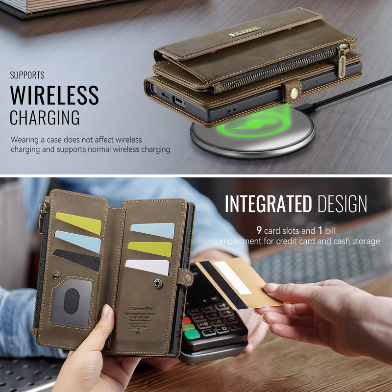 Samsung Galaxy S25 Ultra Crossbody Case with Strap, Card Slots & Zipper Pocket [Coffee]