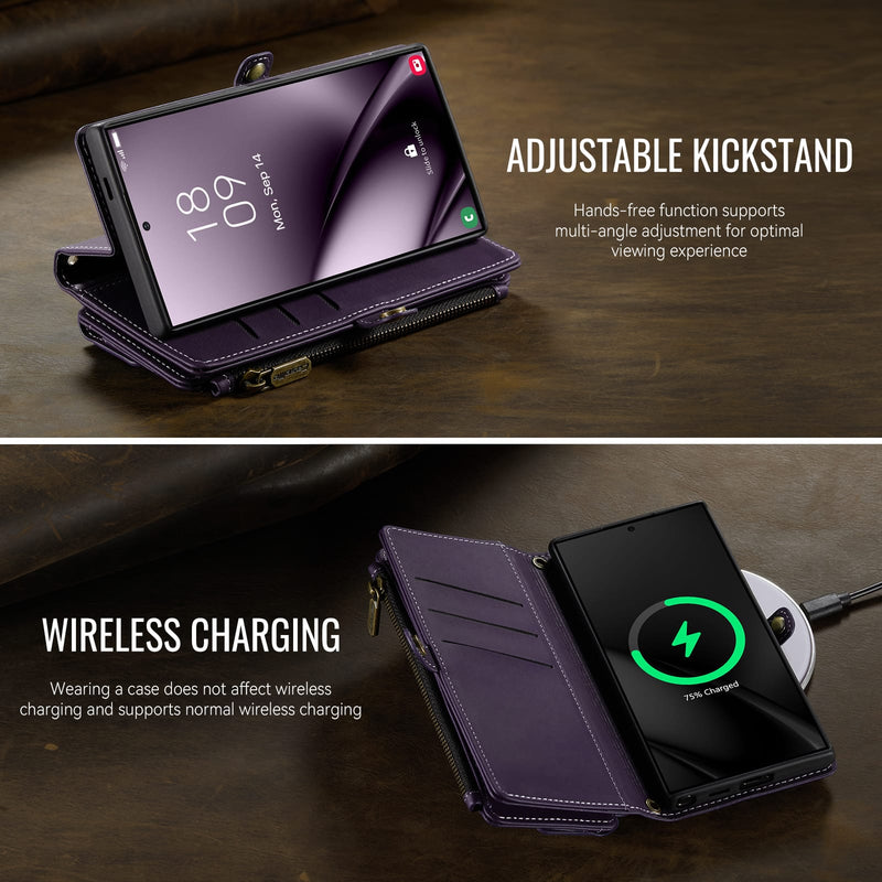 Samsung Galaxy S25 Ultra Crossbody Case with Strap, Card Slots & Zipper Pocket [Purple]
