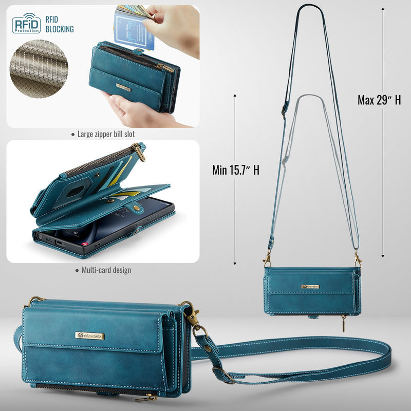 Samsung Galaxy S25 Ultra Crossbody Case with Strap, Card Slots & Zipper Pocket [Teal]