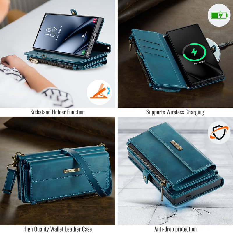 Samsung Galaxy S25 Ultra Crossbody Case with Strap, Card Slots & Zipper Pocket [Teal]