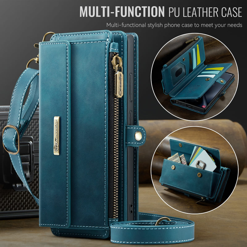 Samsung Galaxy S25 Ultra Crossbody Case with Strap, Card Slots & Zipper Pocket [Teal]