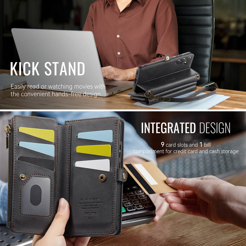 Samsung Galaxy A55 Crossbody Case with Strap, Card Slots & Zipper Pocket [Black]