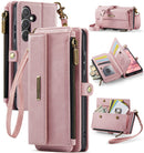 Samsung Galaxy A55 Crossbody Case with Strap, Card Slots & Zipper Pocket [Pink]