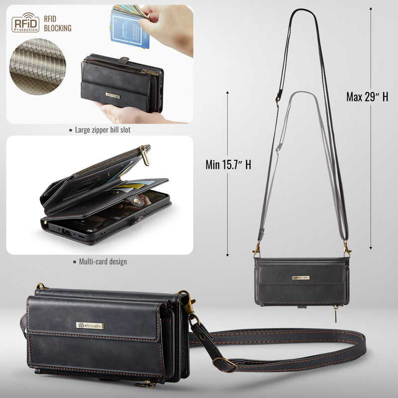 Samsung Galaxy A56 Crossbody Case with Strap, Card Slots & Zipper Pocket [Black]