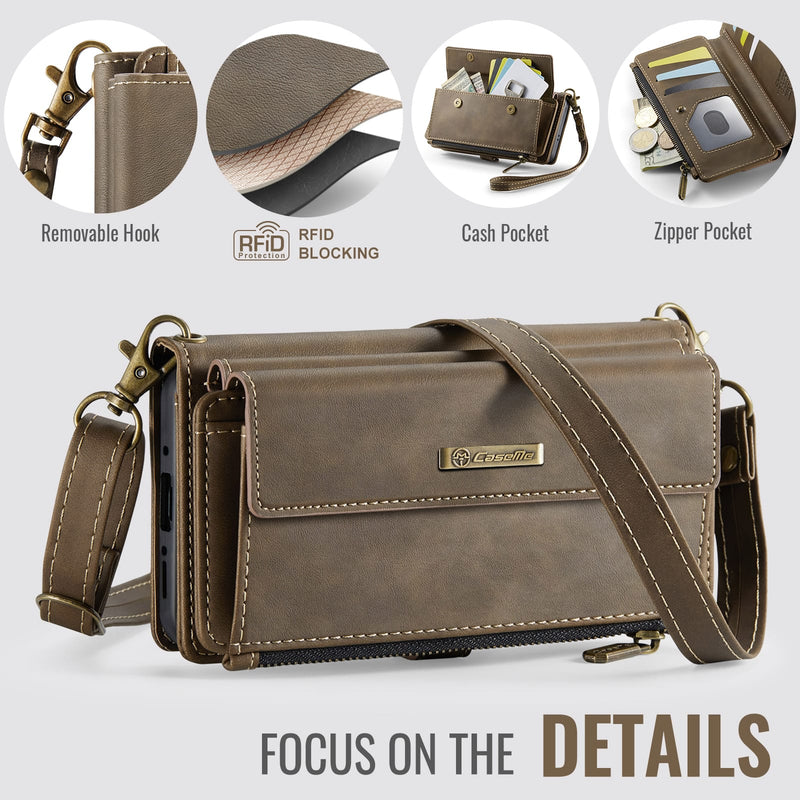 Samsung Galaxy A56 Crossbody Case with Strap, Card Slots & Zipper Pocket [Coffee]