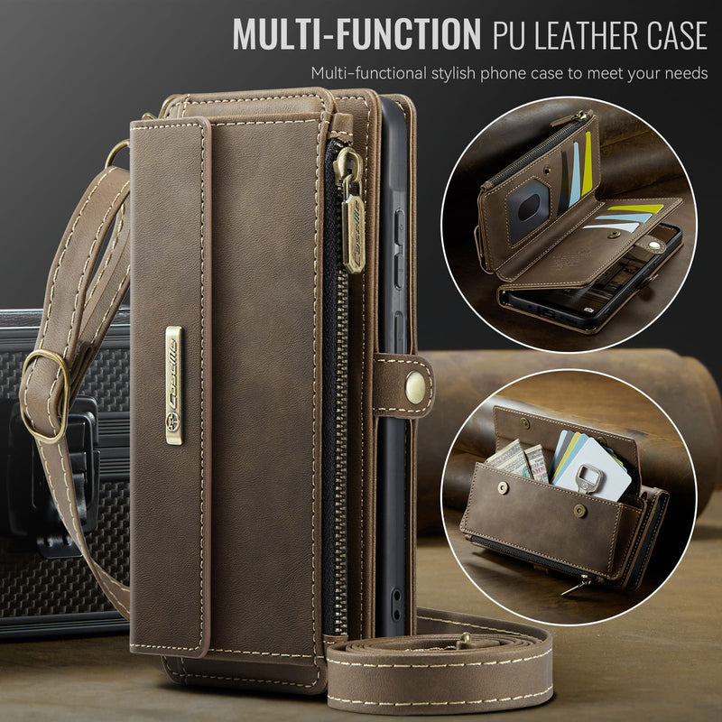 Samsung Galaxy A56 Crossbody Case with Strap, Card Slots & Zipper Pocket [Coffee]