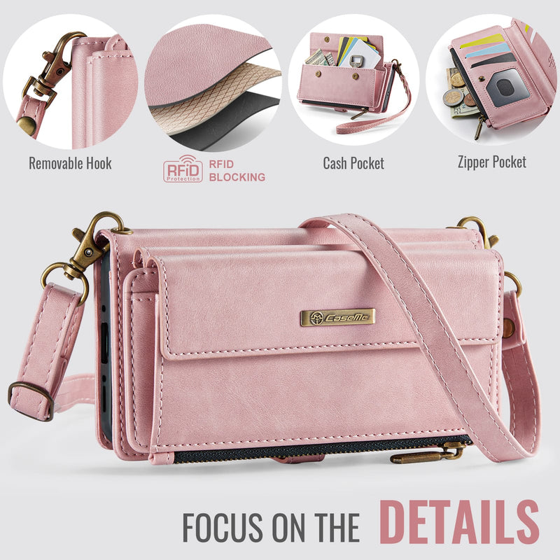 Samsung Galaxy A56 Crossbody Case with Strap, Card Slots & Zipper Pocket [Pink]